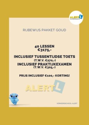 Rijbewijs Pakket Goud – 40 Rijlessen incl. TTT & Praktijkexamen | Verkeersschool ALERT